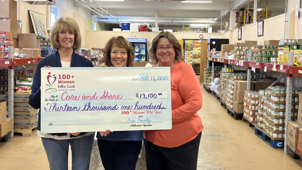 Martha, Pat and Linda proudly awarding Care and Share the total donation of $13,100.00.